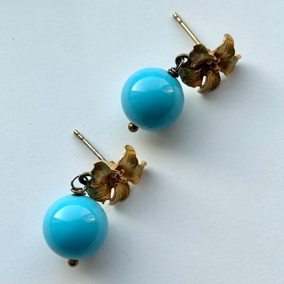 Sissy Yates Floral 24K Gold-Plate and Turquoise Drop Earrings - Picture 5 of 10